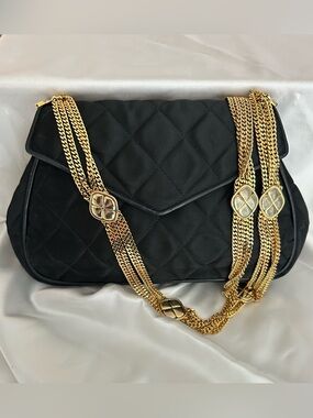 CHANEL Vintage Black Silk Timeless Tassel Flap Bag Gold Hardware,